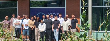 Group of students outside start-up studio