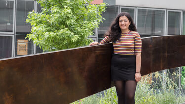 Postgraduate student Asha outside Jessop West.