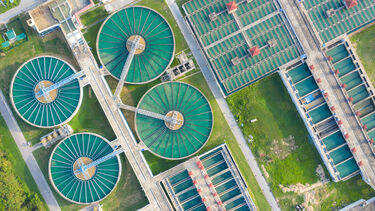 Aerial view of The Solid Contact Clarifier Tank type Sludge Recirculation in Water Treatment plant