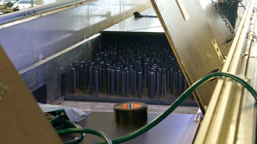 The wide flume fitted with artificial vegetation (cylinders) of varying diameter.