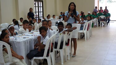 Children taking part in the Buckyball workshop