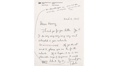 Hand written letter from the Nation Research Council, Canada, 1975.