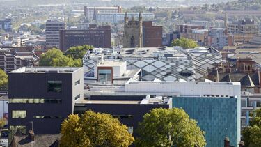 The University of Sheffield's Diamond building seen in the Sheffield skyline