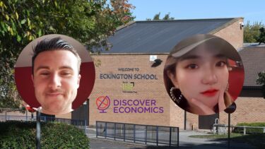 Two students in front of Eckington School