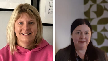 A collage showing two university teachers - Amy, wearing a pink hoodie, and Rachael, wearing a black top.