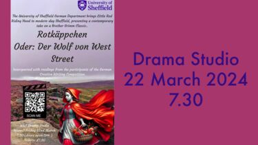poster of a little red ridinghood on the hills of the peak district, 22 March 2024
