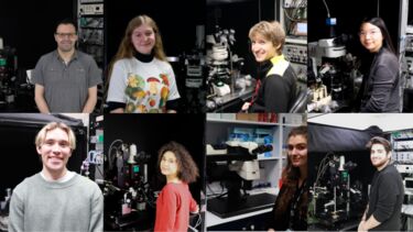 collection of photographs of researchers working on hearing research