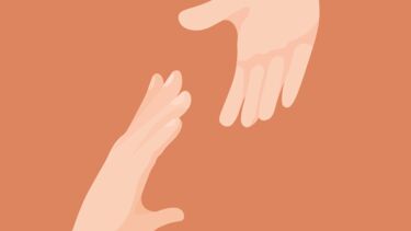 A cartoon illustration of two hands reaching out to one another