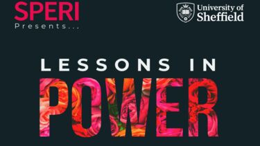 Lessons in Power wording with a background of roses