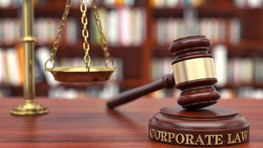 Stock image of a gavel with the words 'corporoate law'