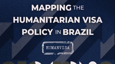 White text on a blue patterned background, which reads: Mapping the Humanitarian Visa Policy in Brazil. 
