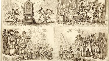 Monochrome drawing in four parts, depicting petitions labelled as Cockney, Westminster, Chelmsford, and Middlesex. 