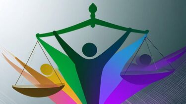 Abstract image showing scales of justice and figures of people