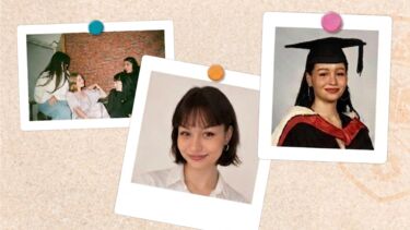 Polaroid pictures of Agata - Photo with friends at University, photo of graduation, professional headshot
