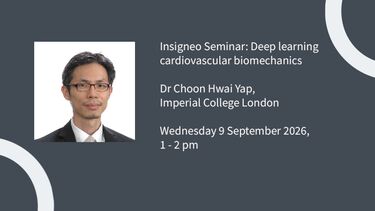 Insigneo event graphic - Insigneo Seminar: Deep learning cardiovascular biomechanics, Dr Choon Hwai Yap, Imperial College London  Wednesday 9 September 2026, 1 - 2 pm