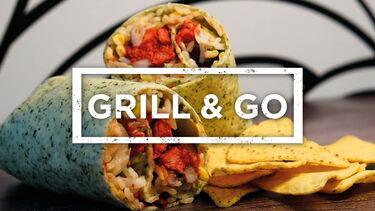 Grill & Go logo over a burrito from the SU 
