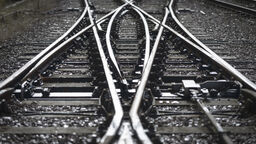 A close up of a points system on a railway line in the UK