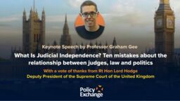 Screengrab from the lecture as broadcast on the Policy Exchange Youtube Channel