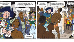 A sample of the graphic novel showing people being sold as slaves